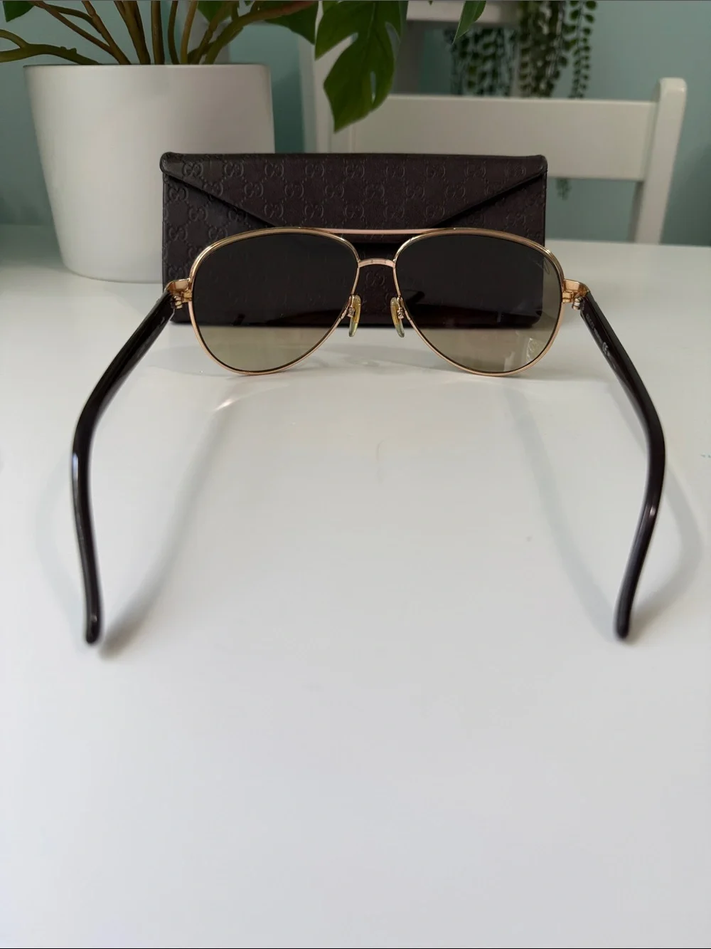 Gucci Gold Frame Sunglasses with Brown Lenses